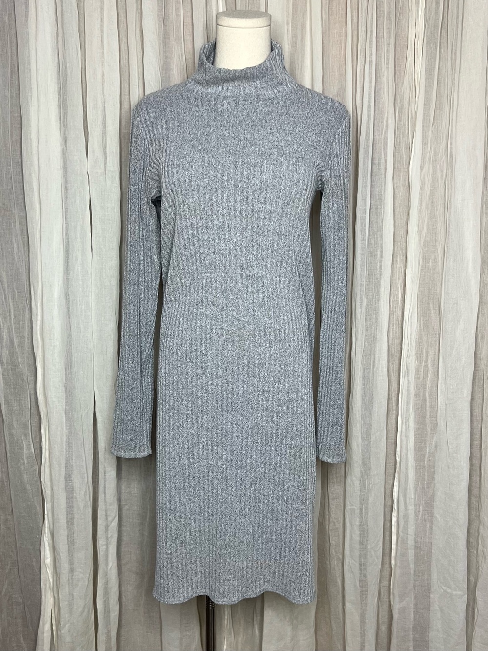 Wilfred Free Mariel Gray Ribbed Knit Turtleneck Dress - Picture 2 of 6